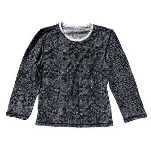Black & White Long-Sleeve Nylon Top With Geometric Pattern S